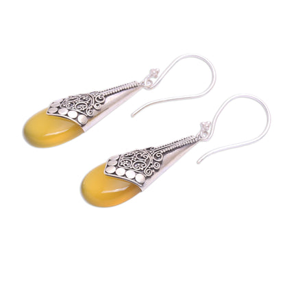 Puncak Jaya in Yellow Balinese Sterling Silver and Yellow Chalcedony Earrings