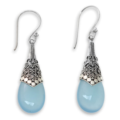 Puncak Jaya in Blue Light Blue Chalcedony and Sterling Silver Dangle Earrings