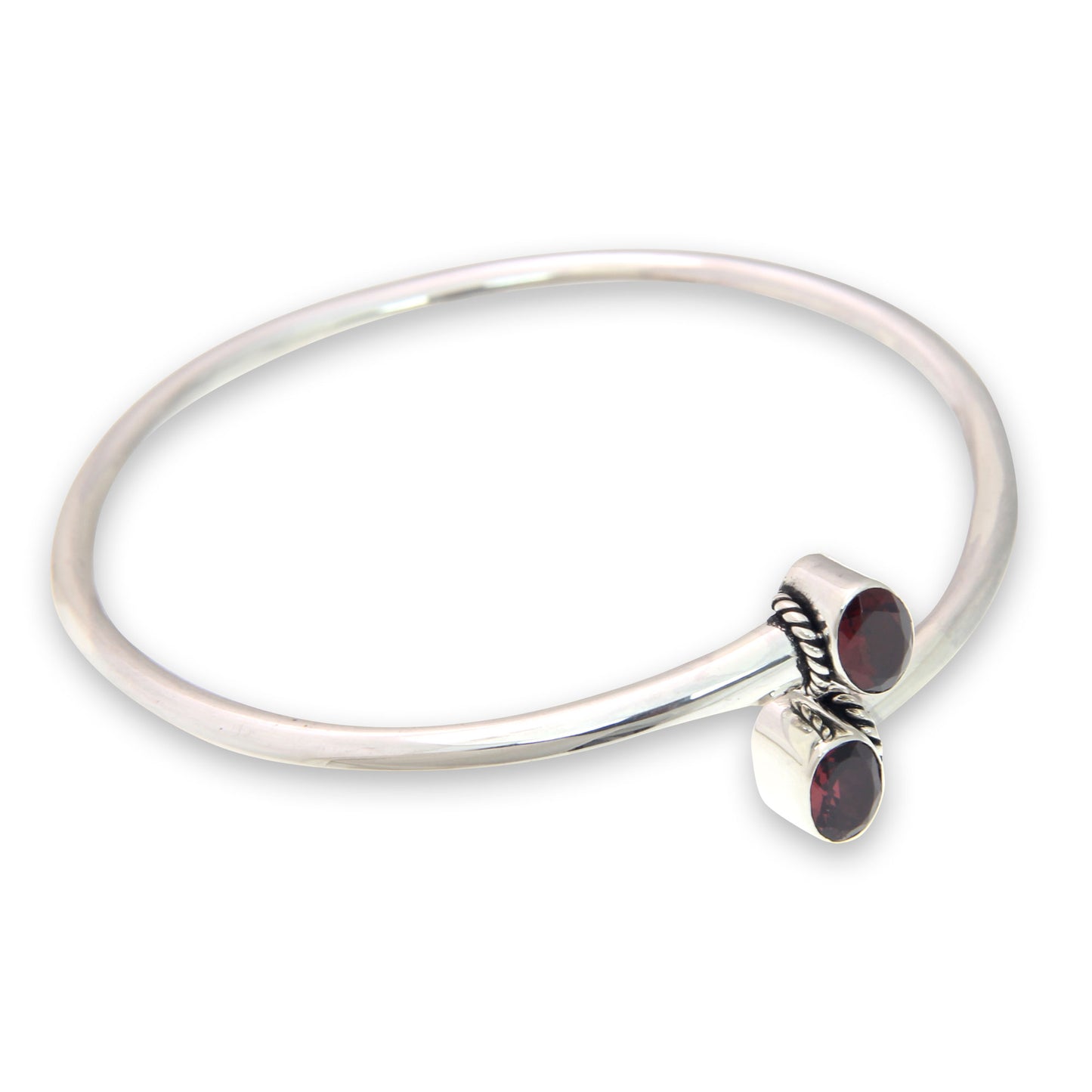 Bound To You Balinese Garnet and Sterling Silver Bangle Bracelet