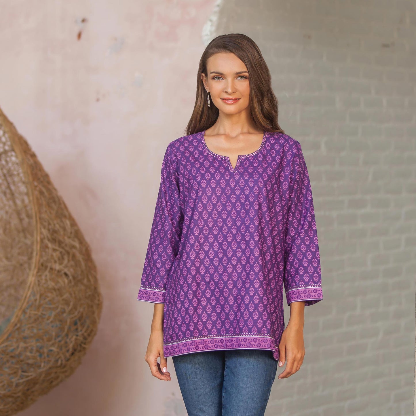 Radiant Orchid Blossom Purple Cotton Tunic