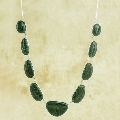 Dark Green B'olom Dark Green Jade on Sterling Silver Necklace from Guatemala