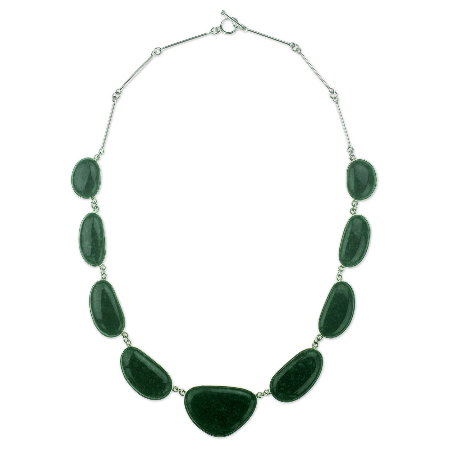 Dark Green B'olom Dark Green Jade on Sterling Silver Necklace from Guatemala