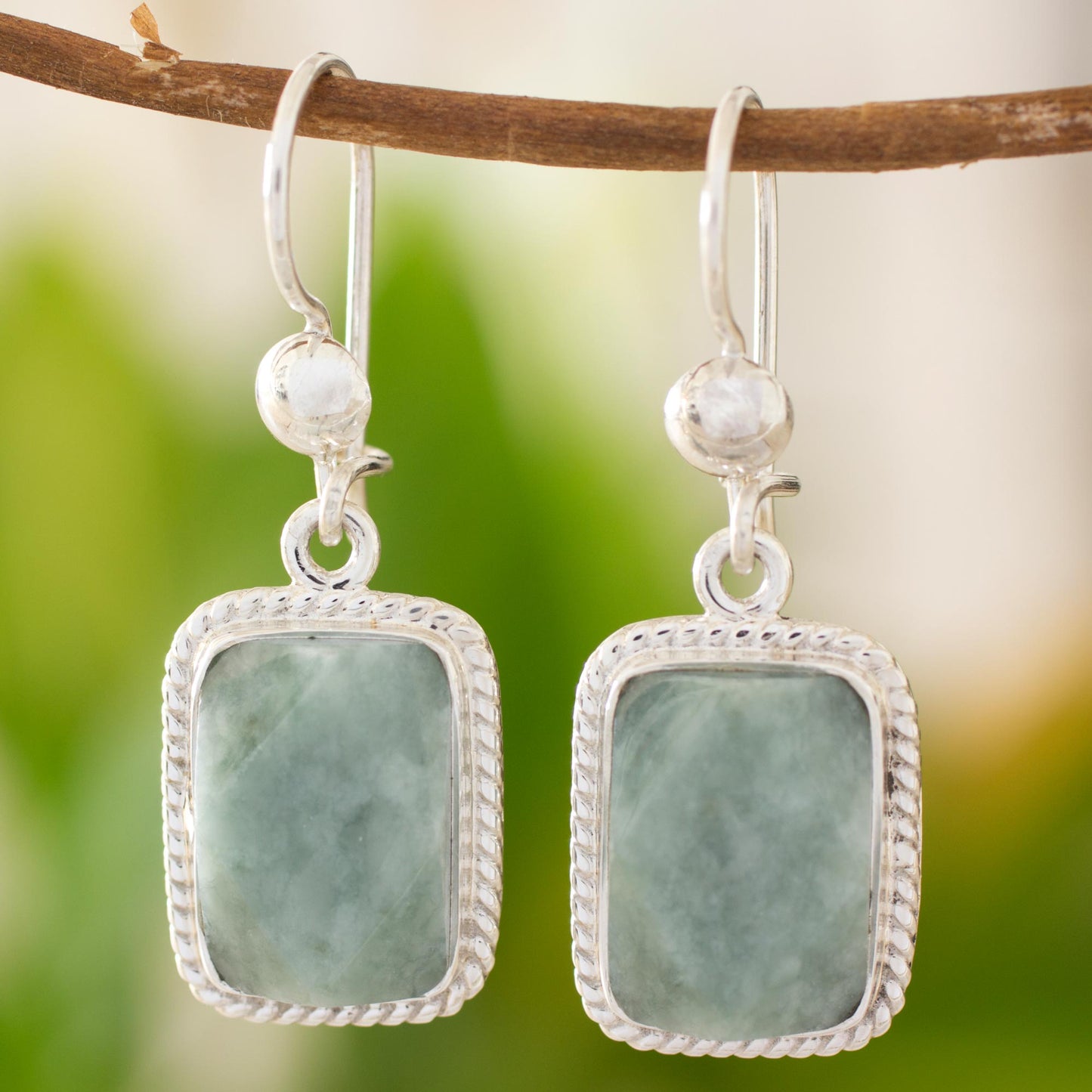 Green Nuances Guatemala Artisan Crafted Jade and Sterling Silver Earrings