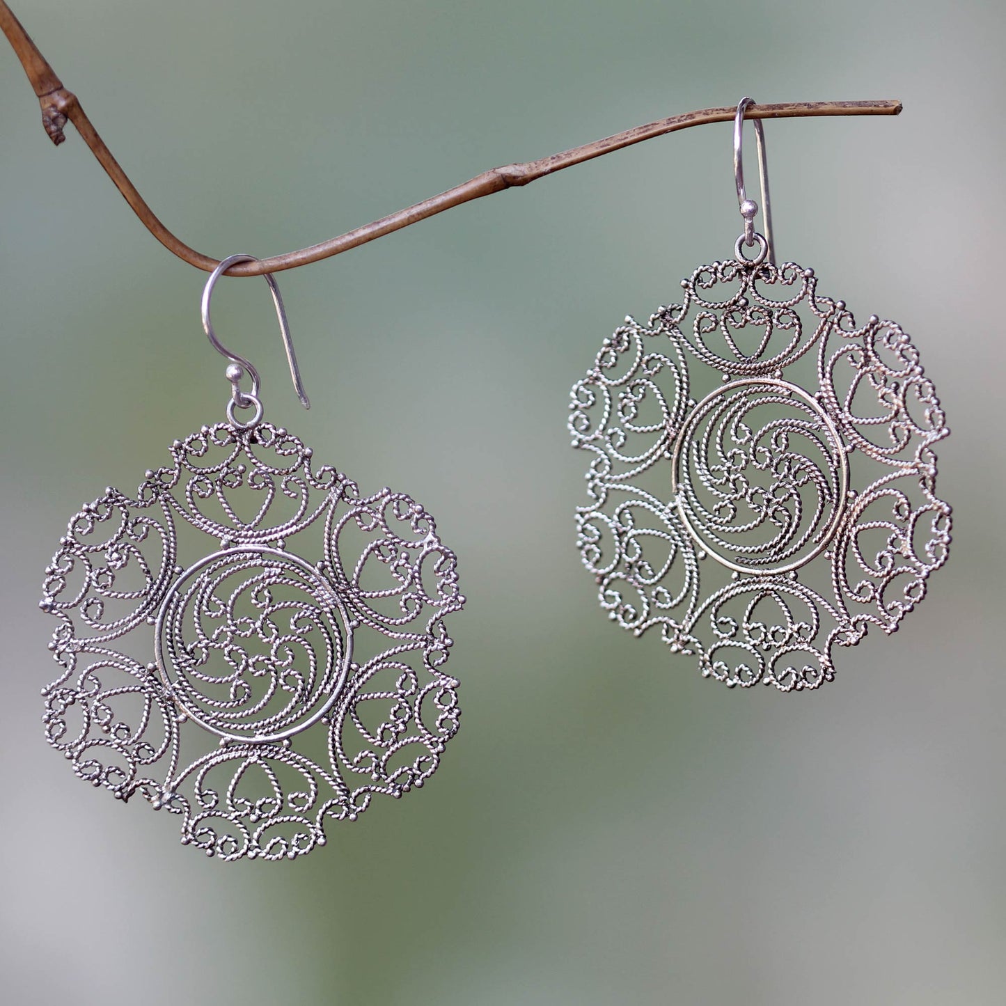 Legian Lace Lacy Sterling Silver Dangle Earrings from Indonesia