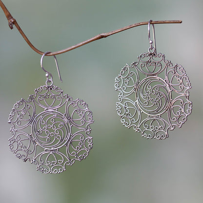 Legian Lace Lacy Sterling Silver Dangle Earrings from Indonesia