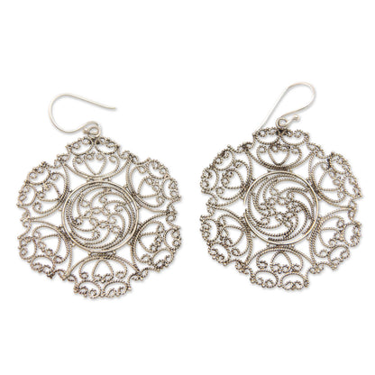 Legian Lace Lacy Sterling Silver Dangle Earrings from Indonesia