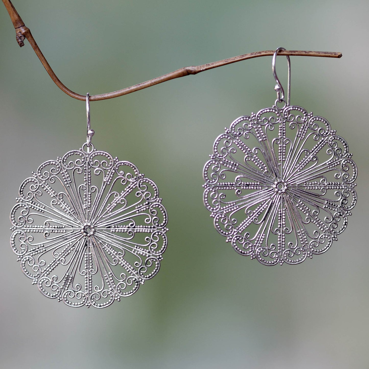 Fireworks Handcrafted Oxidized Sterling Silver Dangle Earrings