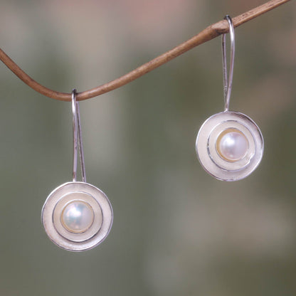 Lunar Halo Unique Cultured Pearl and Silver Drop Earrings from Bali