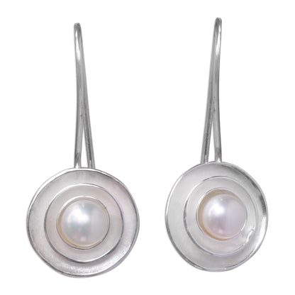 Lunar Halo Unique Cultured Pearl and Silver Drop Earrings from Bali