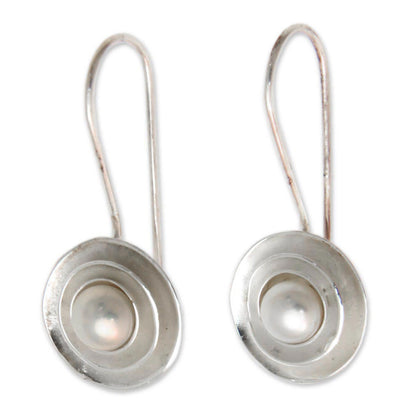 Lunar Halo Unique Cultured Pearl and Silver Drop Earrings from Bali