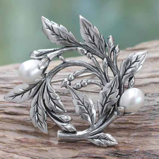 Budding Cotton Sterling Silver Brooch