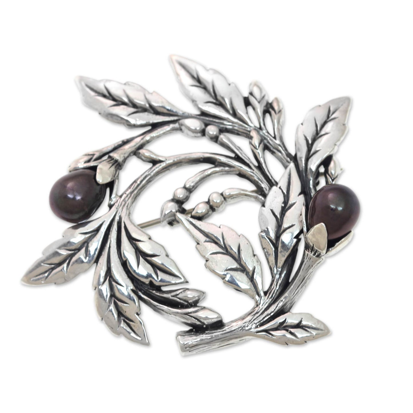 Ebony Buds Dyed Black Pearl Floral Brooch Pin