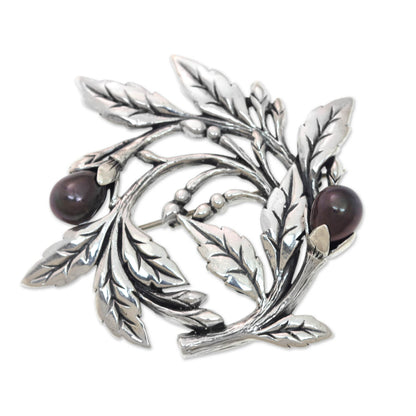 Ebony Buds Dyed Black Pearl Floral Brooch Pin