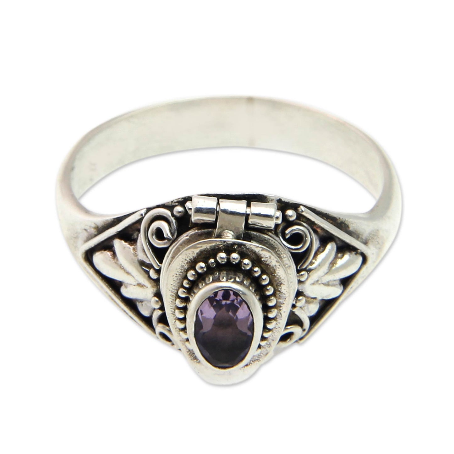 Mysterious Garden Fair Trade Silver and Amethyst Locket Ring from Bali