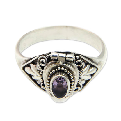 Mysterious Garden Fair Trade Silver and Amethyst Locket Ring from Bali