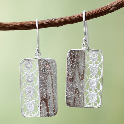 Bold Contrasts Handmade Andean Sterling Silver Filigree Hook Earrings