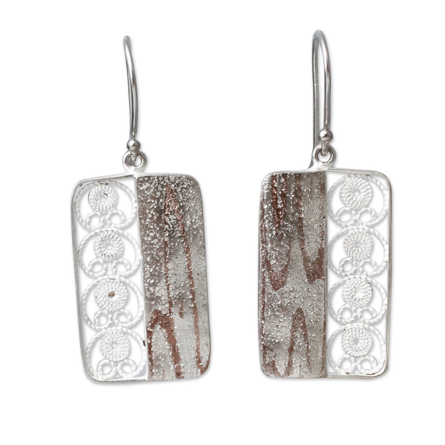 Bold Contrasts Handmade Andean Sterling Silver Filigree Hook Earrings