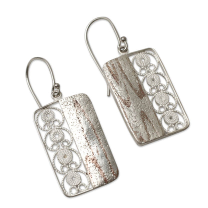 Bold Contrasts Handmade Andean Sterling Silver Filigree Hook Earrings