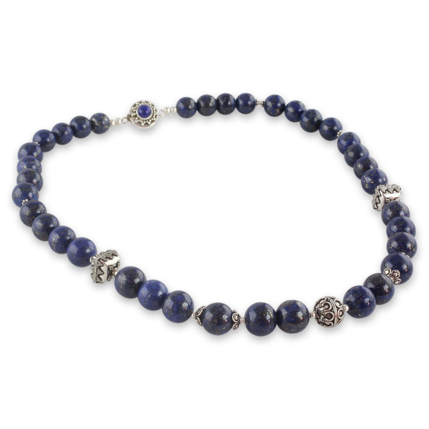 Elegance Handmade Sterling Silver and Lapis Lazuli Beaded Necklace