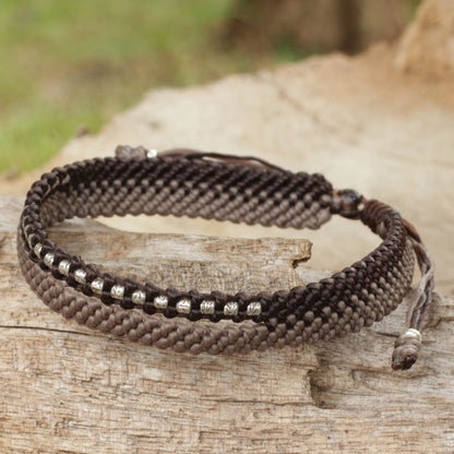 Amity in Brown and Taupe Hand-Knotted Cord Bracelet with 950 Silver Accents