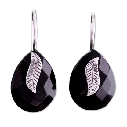 Midnight Flora Handmade Black Onyx and Sterling Silver Leaf Earrings