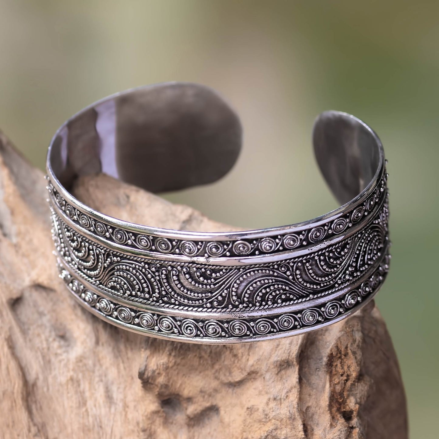 Dancing Waves Fair Trade Sterling Silver Cuff Bracelet Crafted by Hand