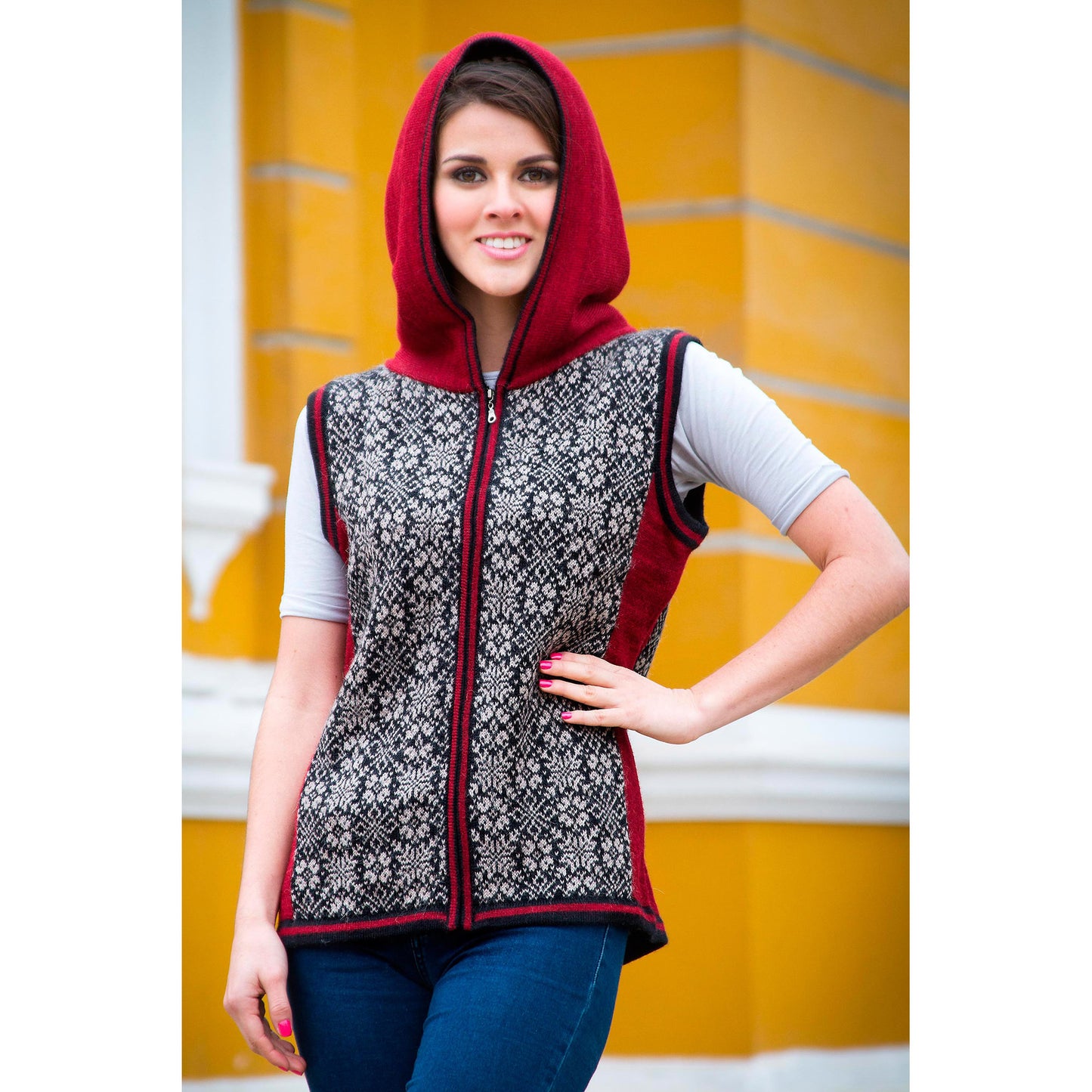 Floral Glory Alpaca Hooded Vest