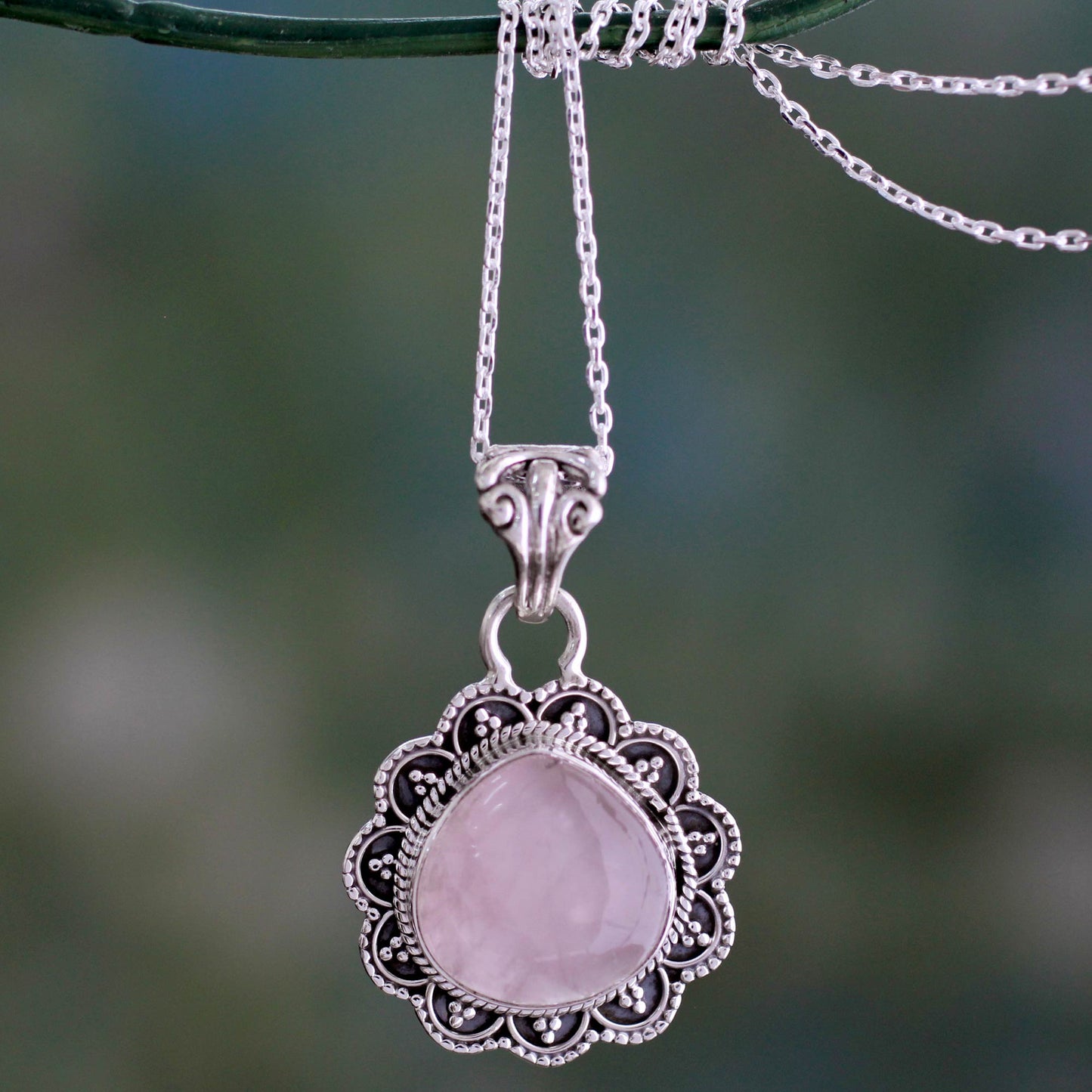 Petals Rose Quartz & Silver Pendant Necklace