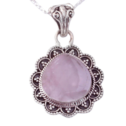 Petals Rose Quartz & Silver Pendant Necklace