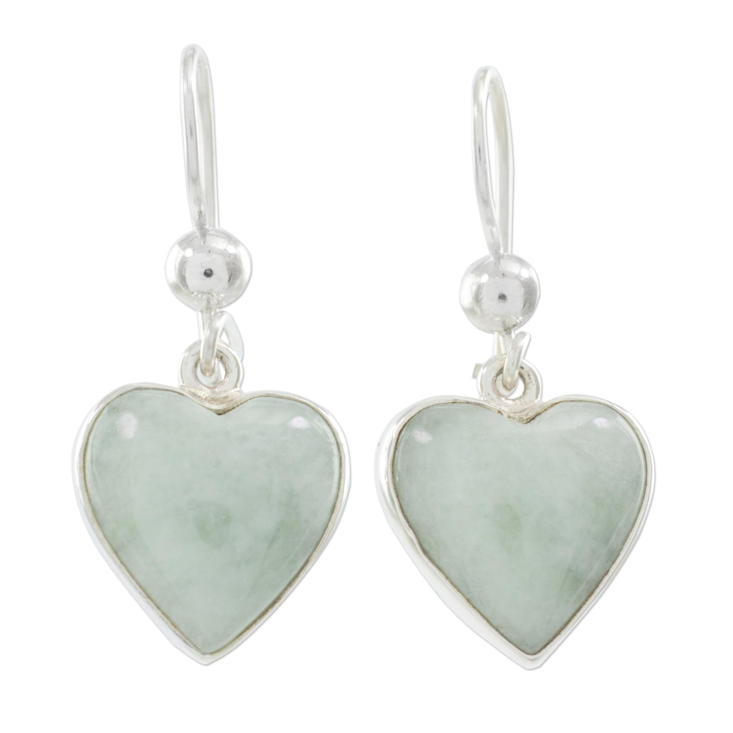 Innocent Heart Sterling Silver Heart Earrings with Light Green Jade