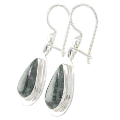 Dark Green Halo Polished Sterling Earrings with Dark Green Maya Jade