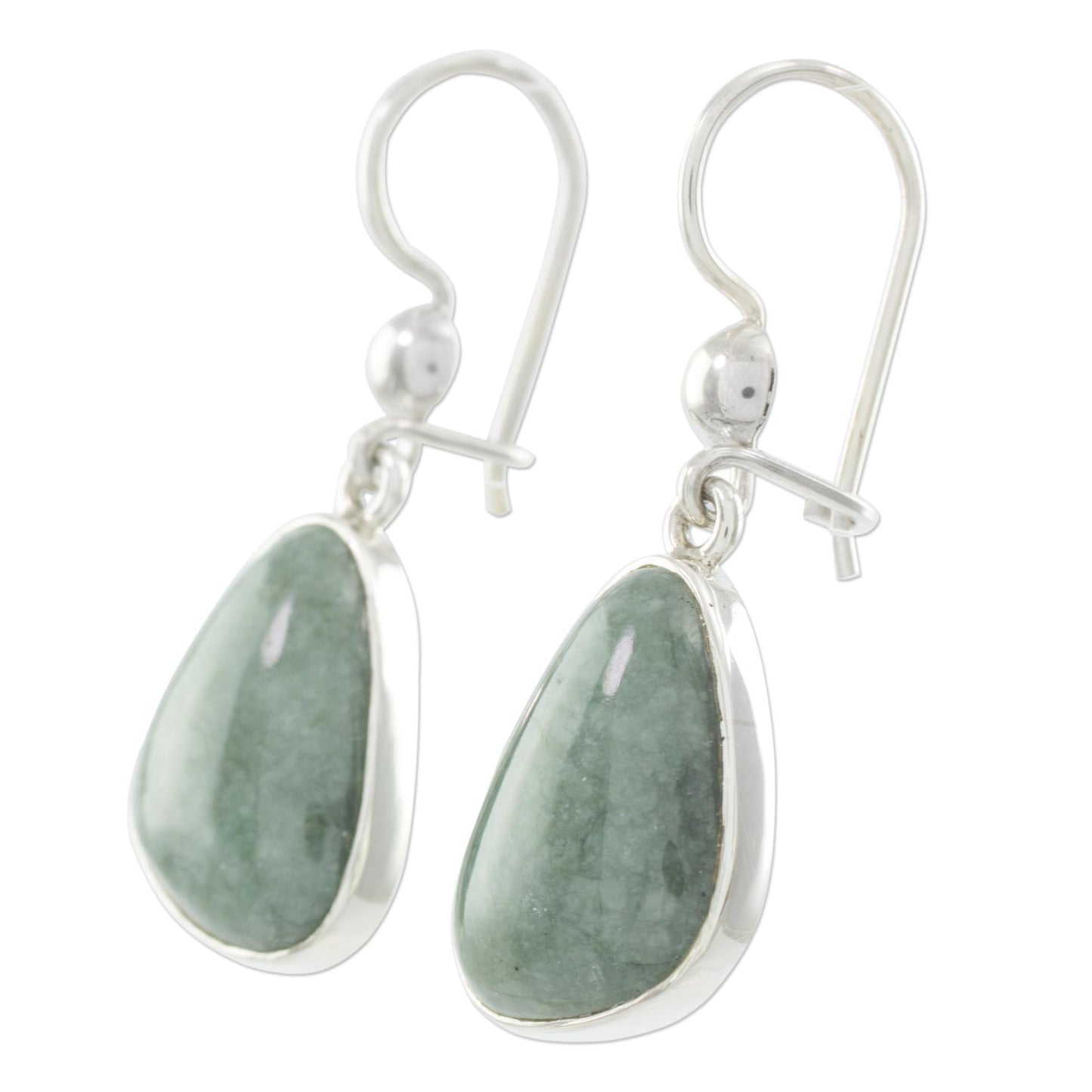 Forest Green Jade & Silver Dangle Earrings