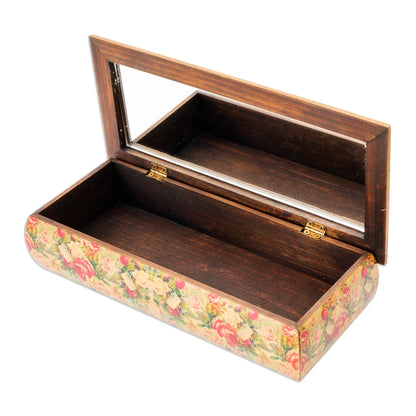 Roses Mexico Handcrafted Floral Decoupage Jewelry Box with Mirror