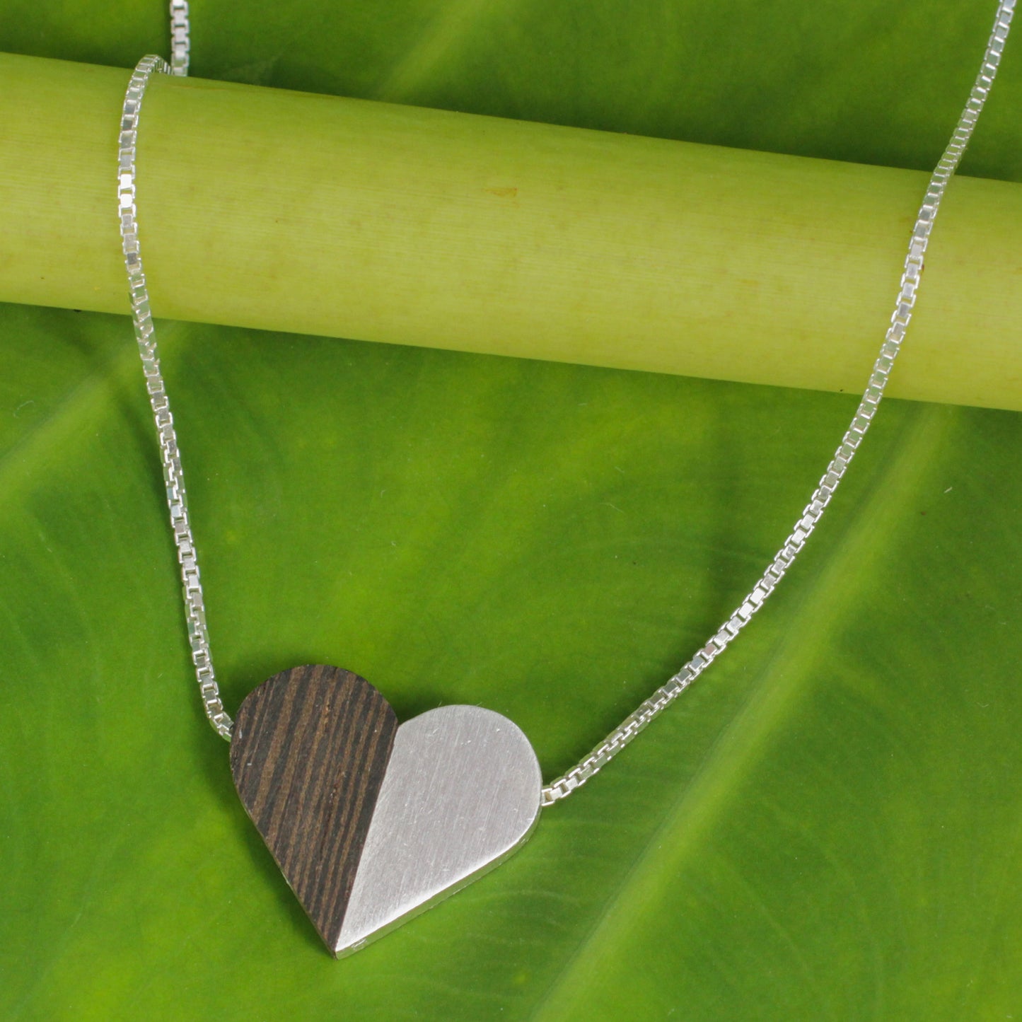 Together Heart Wood and Sterling Silver Heart Necklace