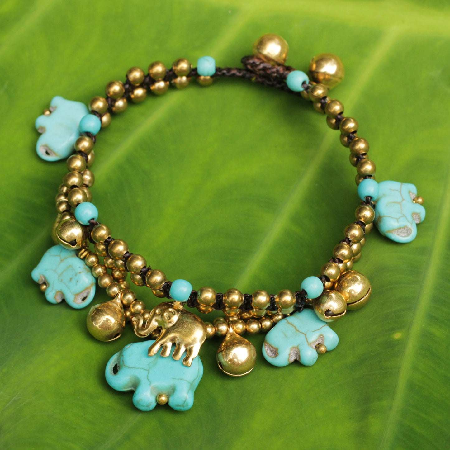 Blue Elephant Handcrafted Bead Bracelet with Blue Elephant Charms