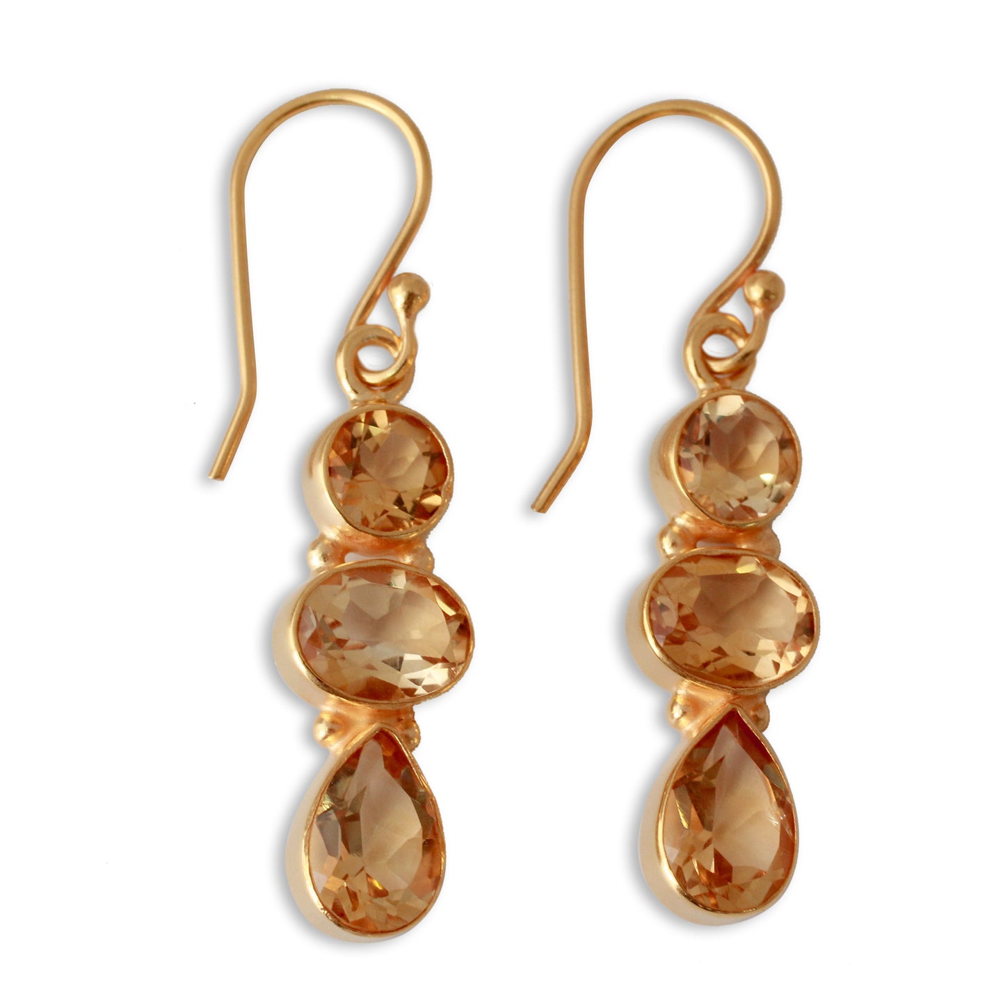 Golden Dazzle 22k Gold Plated Dangle Earrings with Citrine Gems