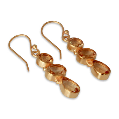 Golden Dazzle 22k Gold Plated Dangle Earrings with Citrine Gems