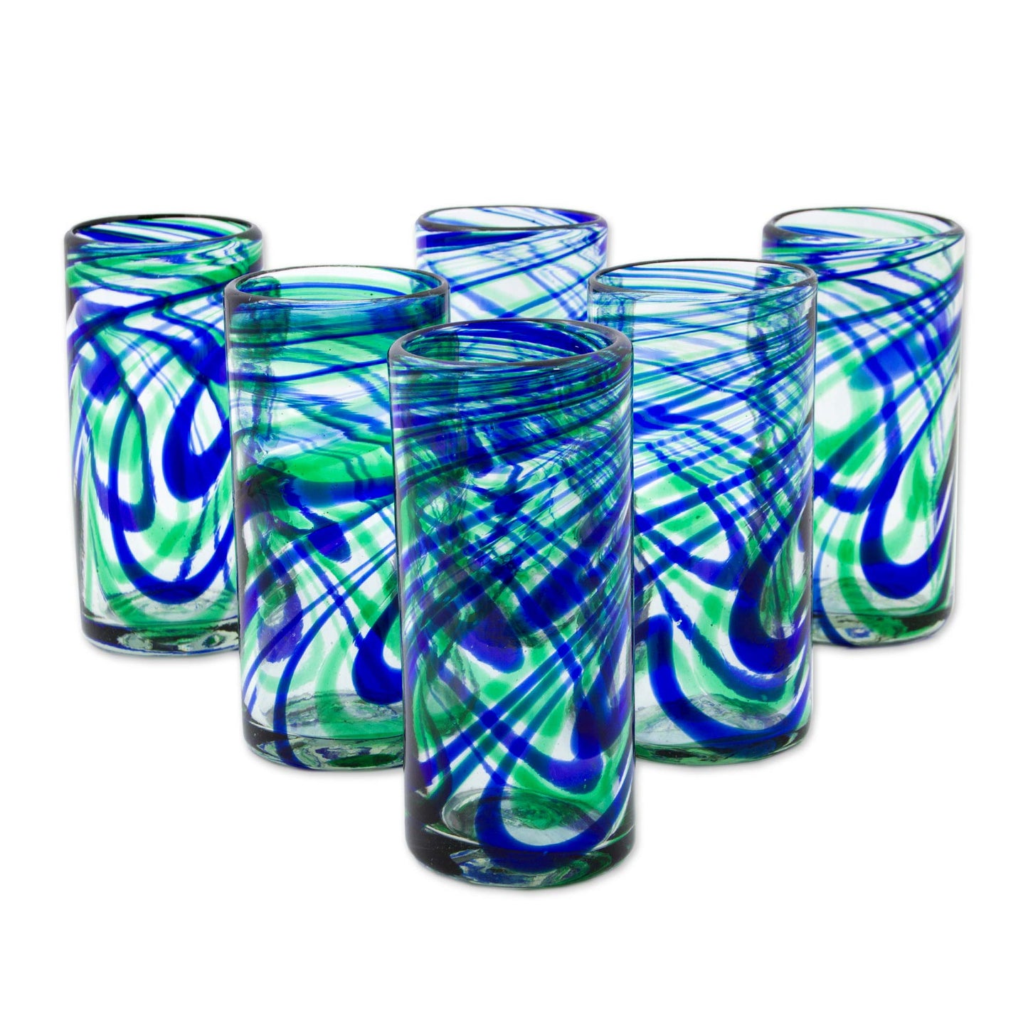 Elegant Energy Set of 6 Hand Made Blown Glass Mexican Highball Glasses