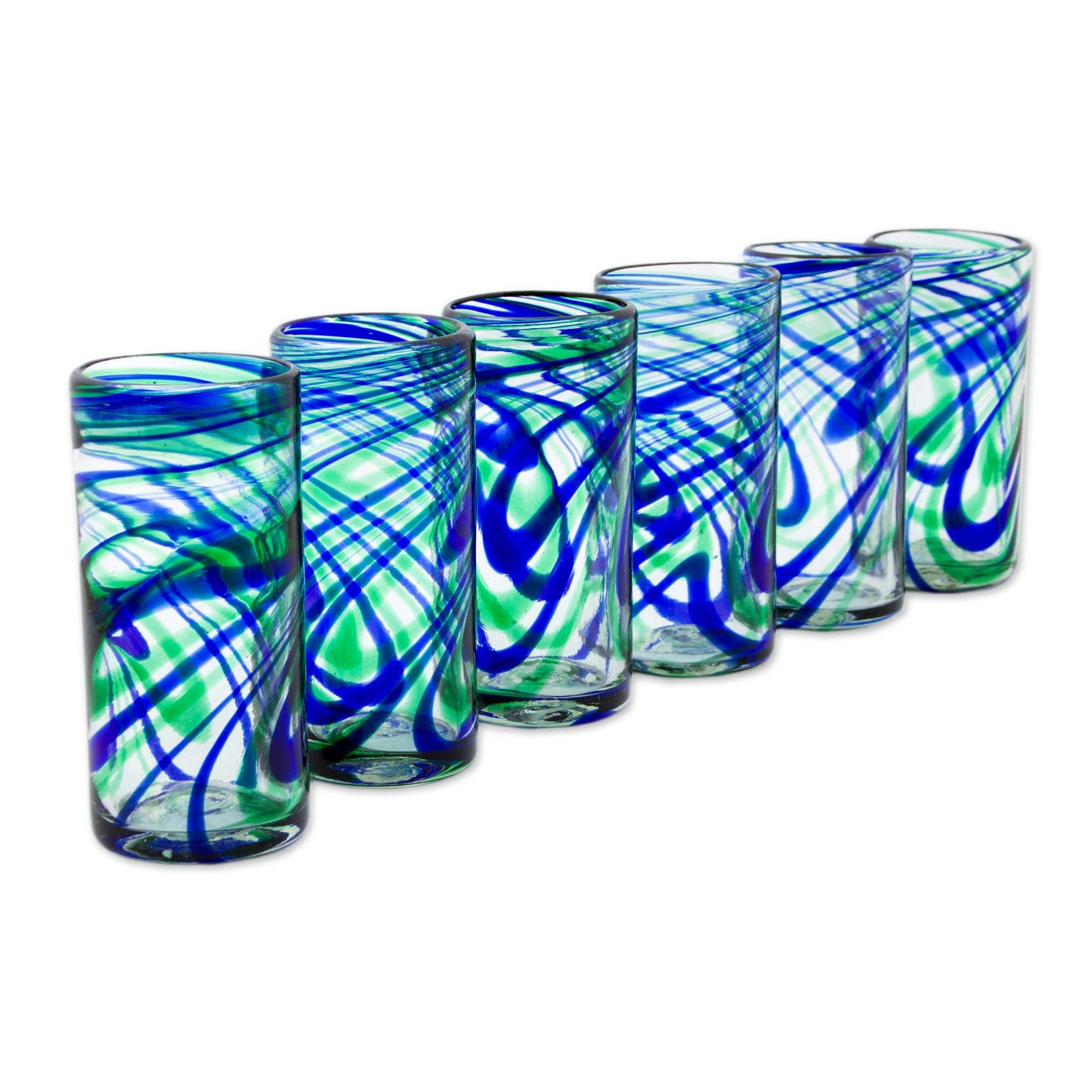 Elegant Energy Set of 6 Hand Made Blown Glass Mexican Highball Glasses