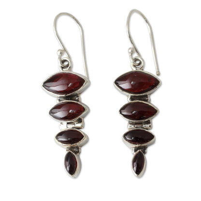 Romantic Quartet Garnet Cabochon Dangle Earrings Set in Sterling Silver