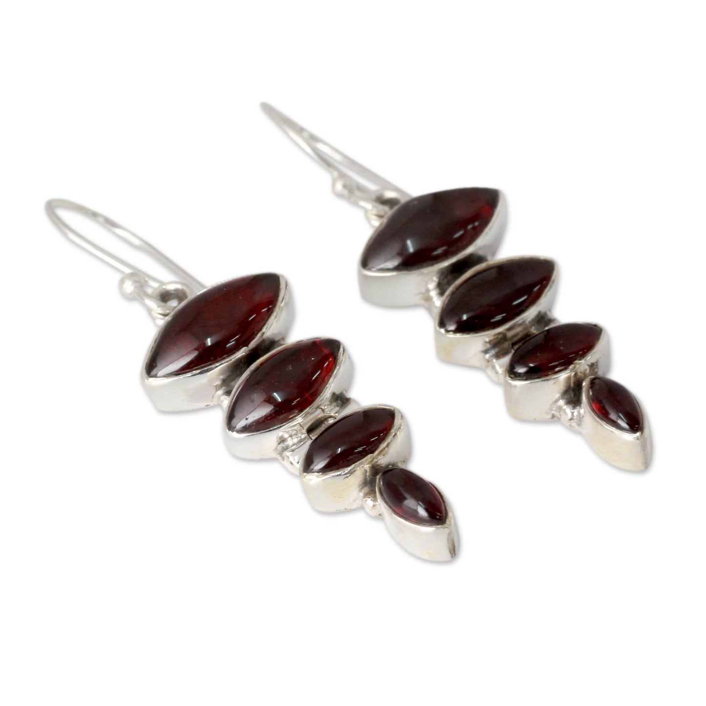 Romantic Quartet Garnet Cabochon Dangle Earrings Set in Sterling Silver