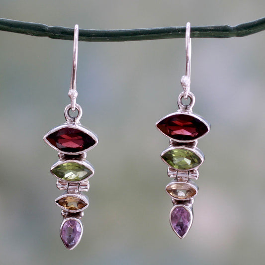 Fantastic Quartet Gemstone Dangle Earrings with Garnet and Peridot