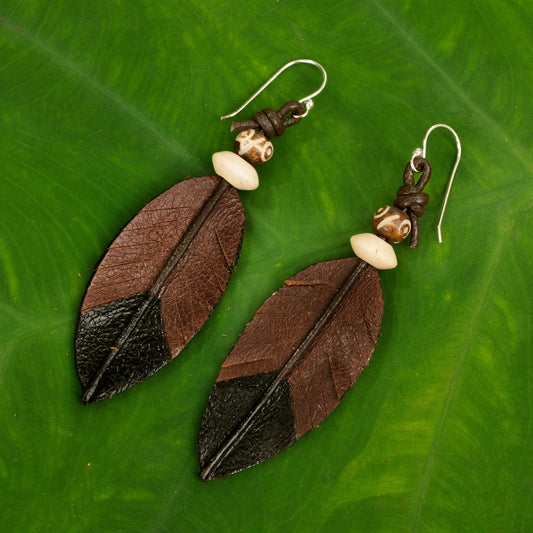 Leaf Feather Fair Trade Handmade Leather Earrings from Thailand