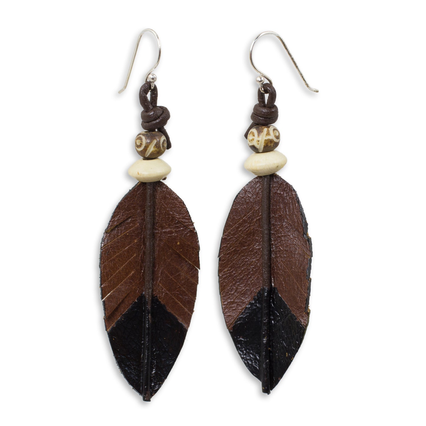 Leaf Feather Fair Trade Handmade Leather Earrings from Thailand