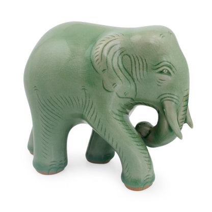 Purposeful Elephant Celadon Ceramic Elephant Figurine by Thai Artisans