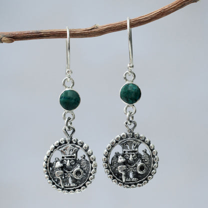 Inca Star Walker Inca Glyph Earrings with Chrysocolla and 925 Sterling Silver