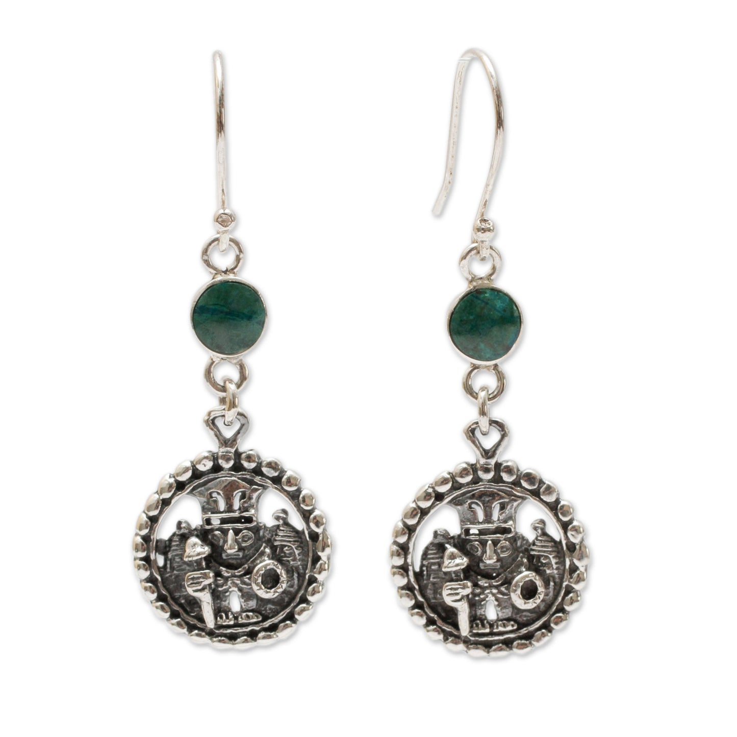 Inca Star Walker Inca Glyph Earrings with Chrysocolla and 925 Sterling Silver