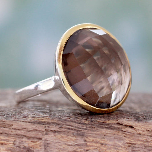 Dreamy Allure Smoky Quartz Cocktail Ring in Sterling with 18k Gold Accent