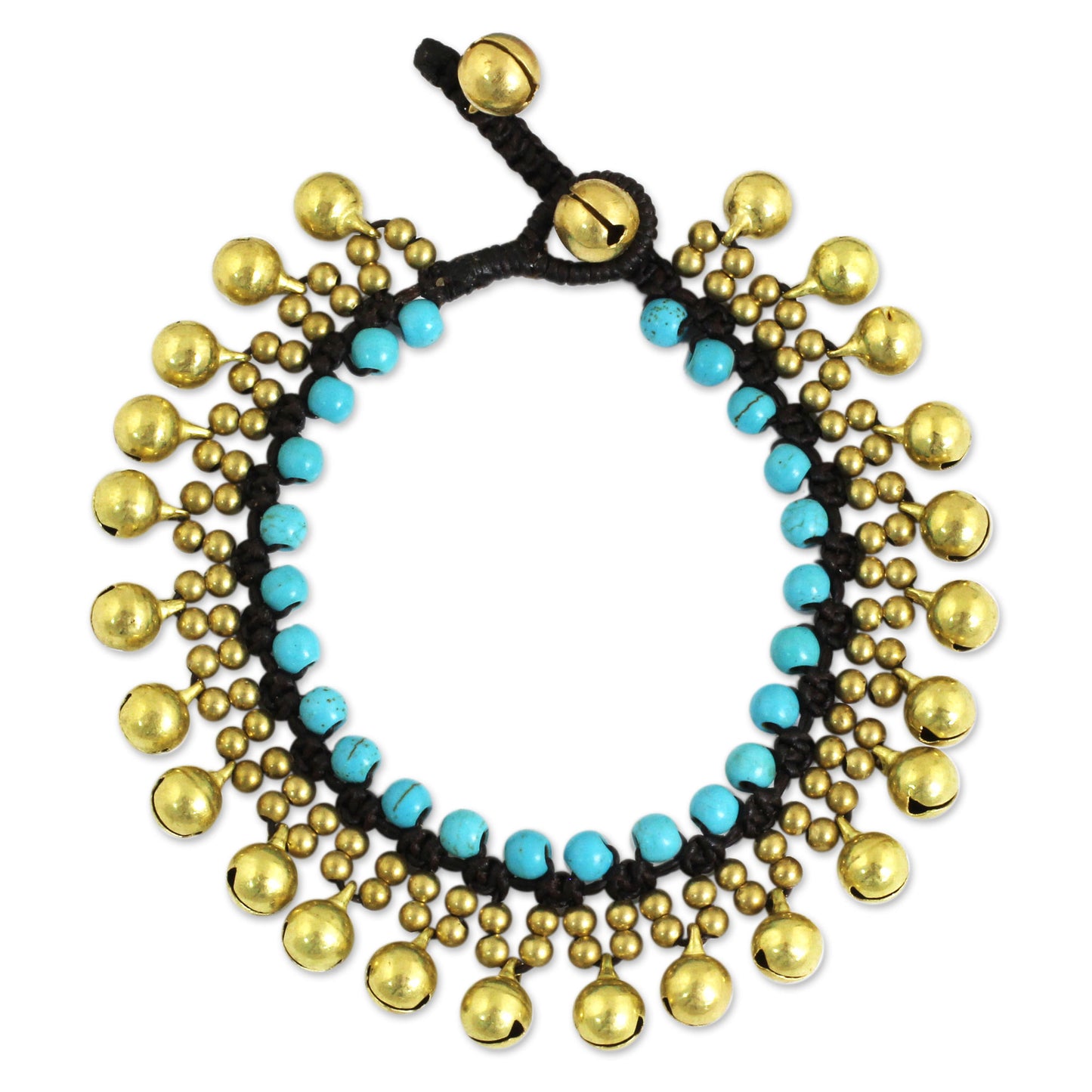 Summer Bells Handcrafted Turquoise Blue Calcite and Brass Bracelet