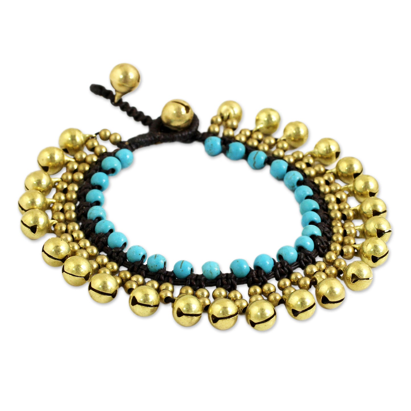 Summer Bells Handcrafted Turquoise Blue Calcite and Brass Bracelet